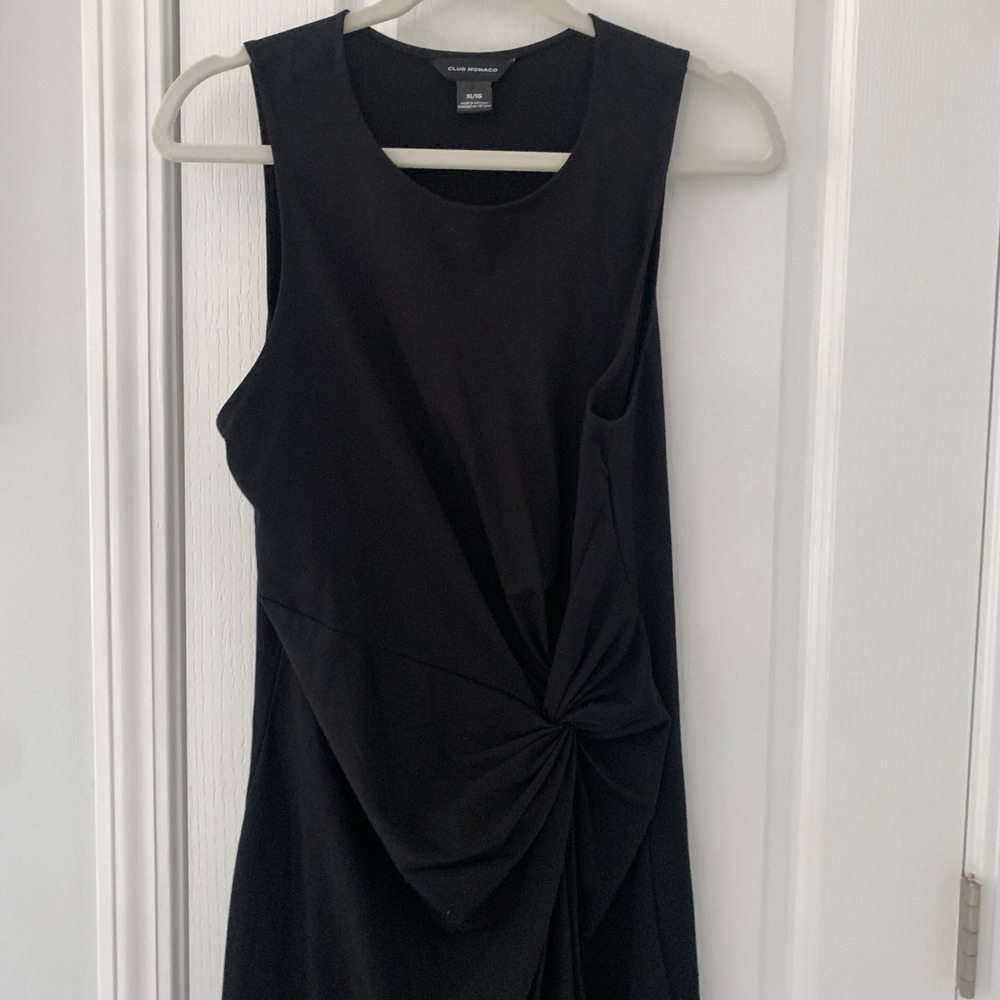 Club Monaco Black Sleeveless Twist Front Midi Dress XL Viscose Blend‎ Stretch